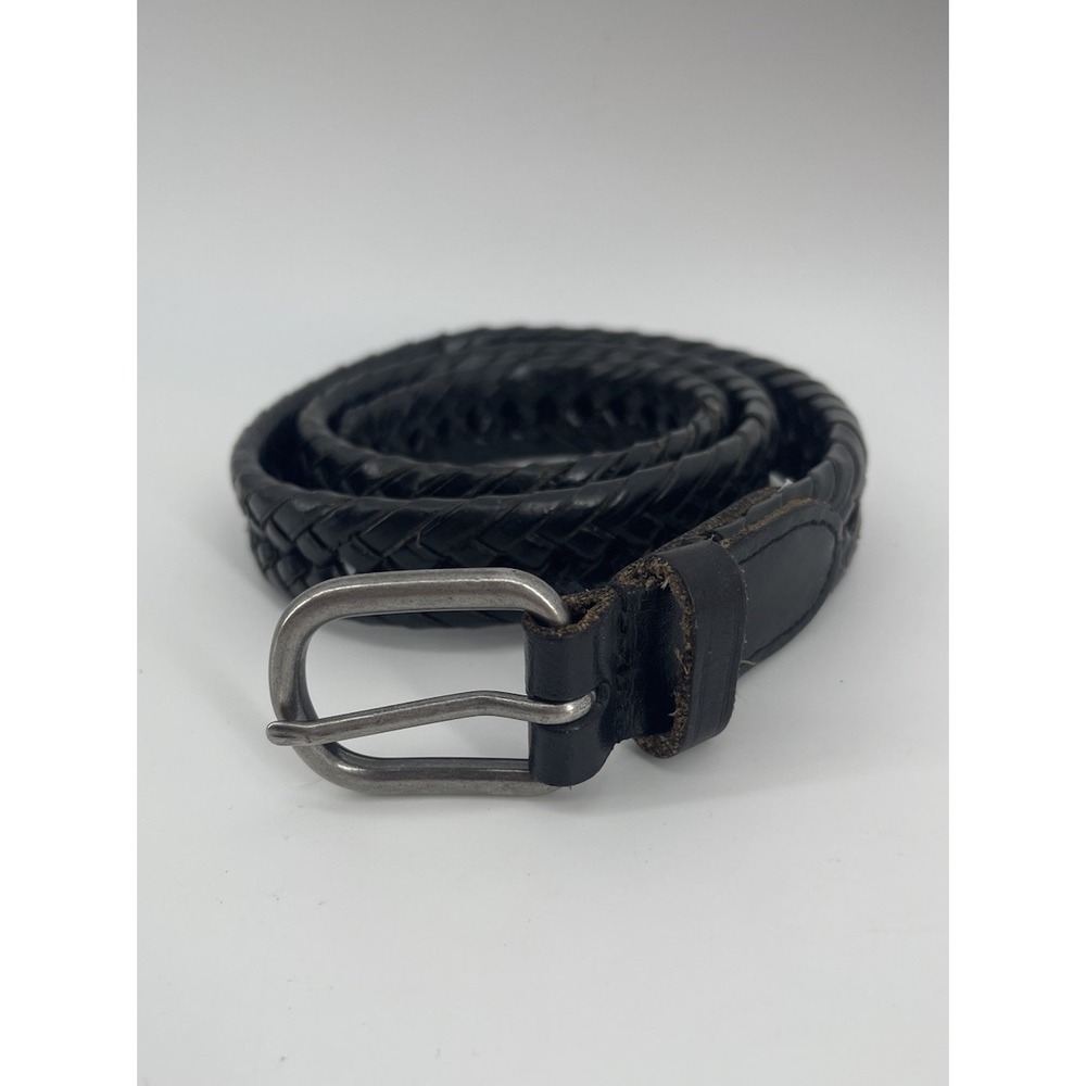 Girls Black Braided Leather Belt Size‎ M Youth Woven Casual Silver Buckle